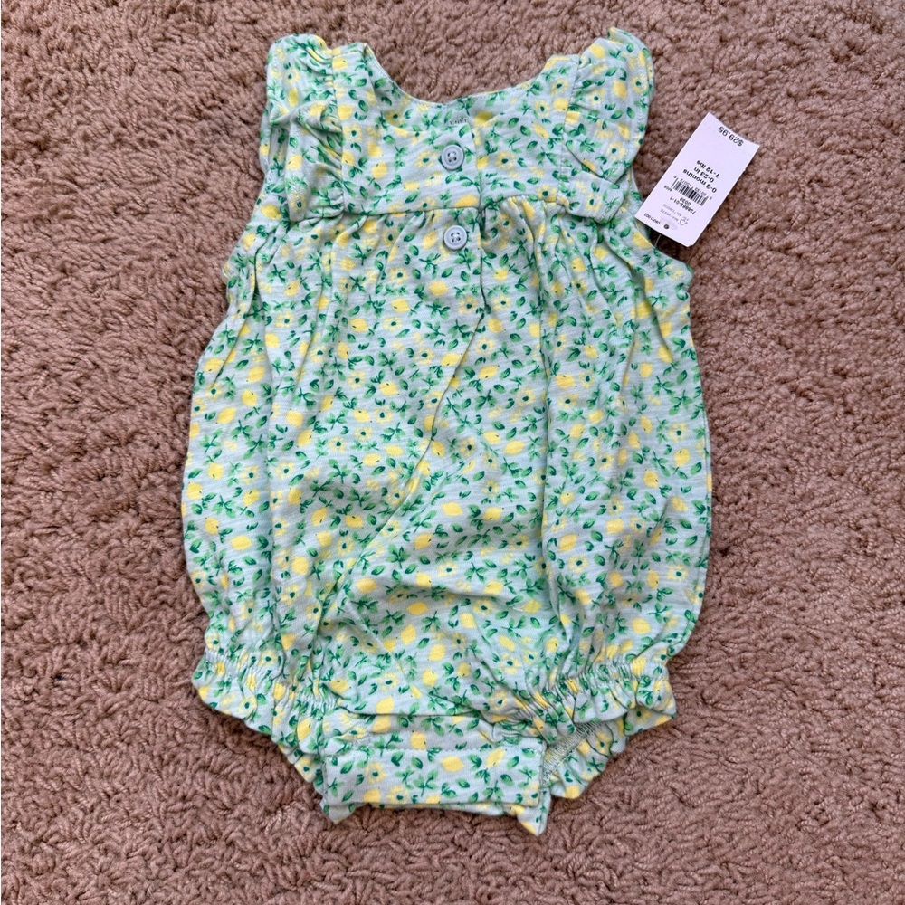 NWT GAP Baby Ruffle Shorty Spring Floral Green Yellow One Piece 0 - 3 Months